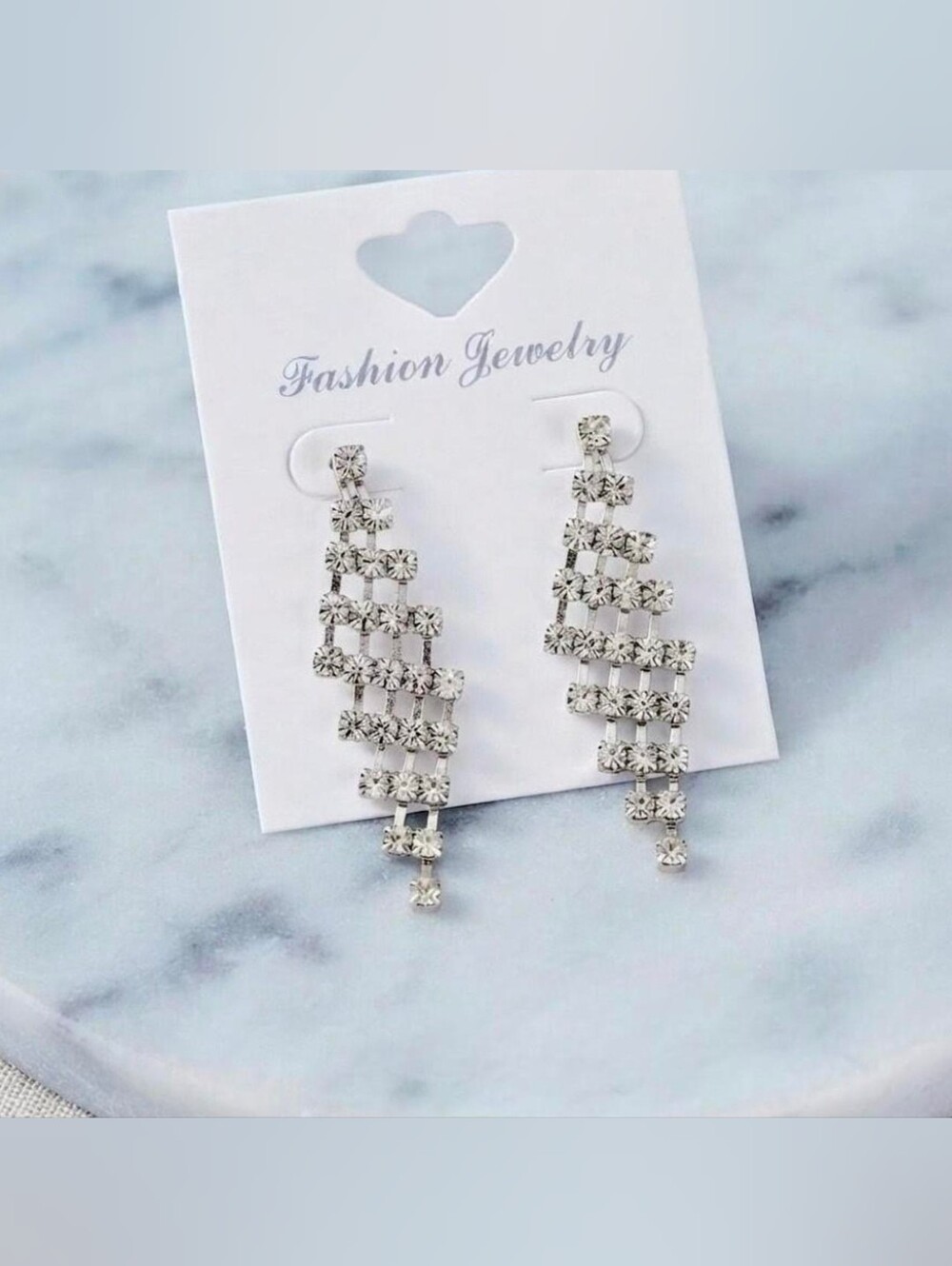 Sparkling Crystal Rhinestone Geometric Cascading Clip-On Dangle Earrings
